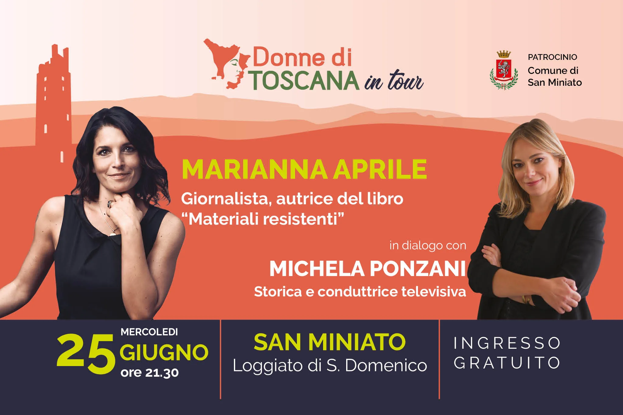 Donne di Toscana evento 25 Giugno 2025 con Marianna Aprile e Michela Ponzani - San Miniato